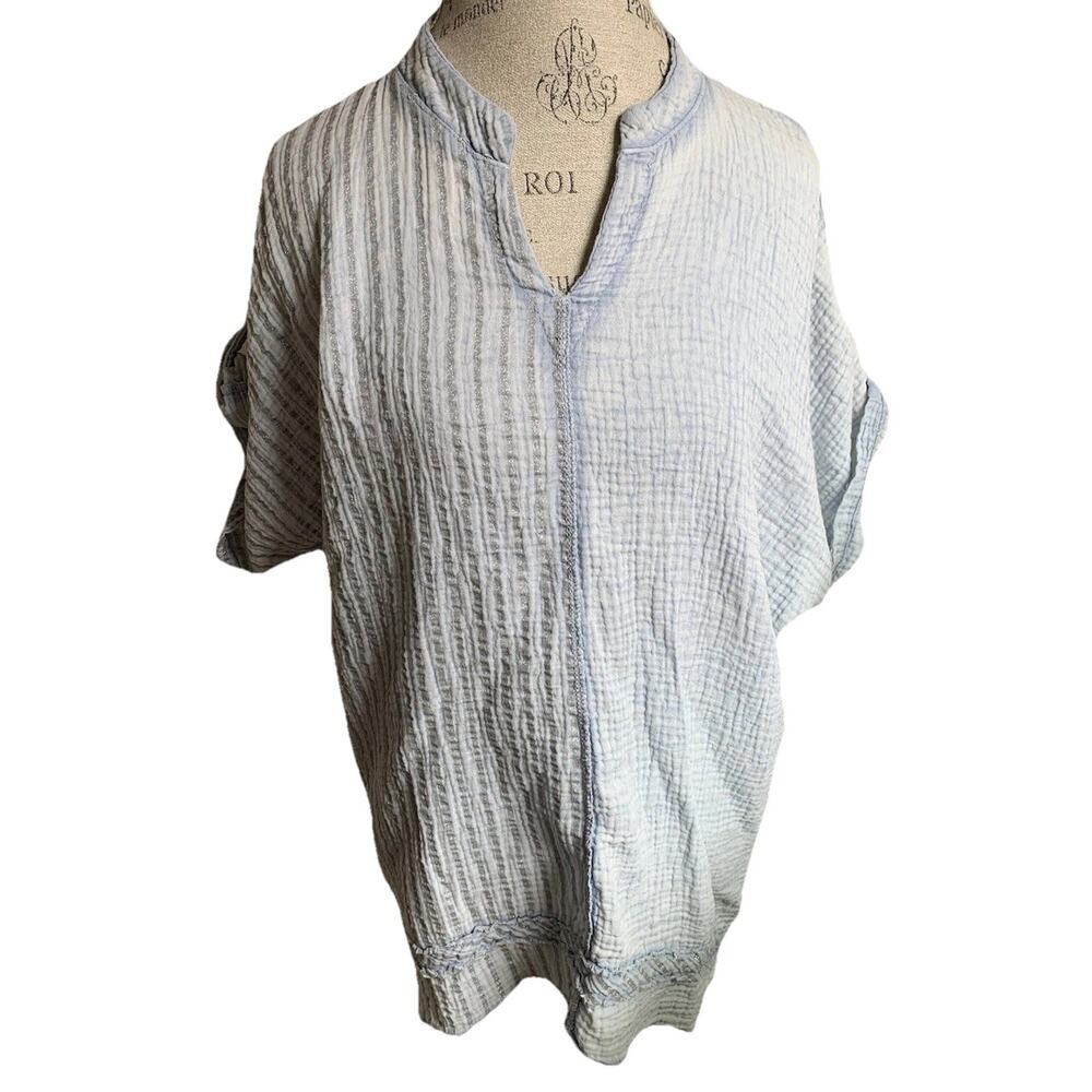 ▶️ Tempo Paris Italian Gauze Cotton Tunic Top M L Oversized Lagenlook Boho